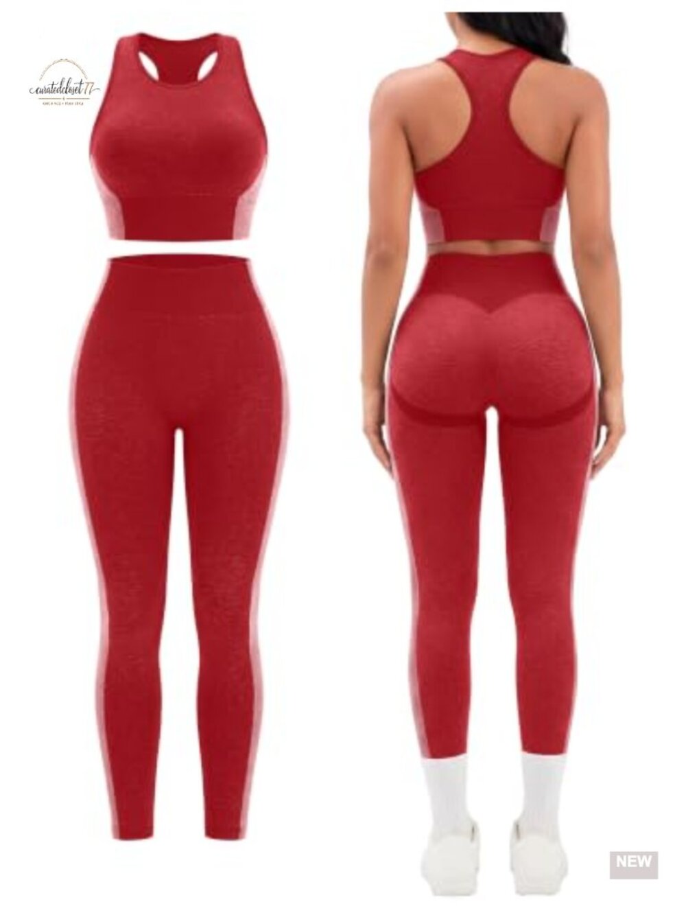 Seamless Workout Set 2 Piece Racerback Sports Bra Butt Lifting Leggings Gym